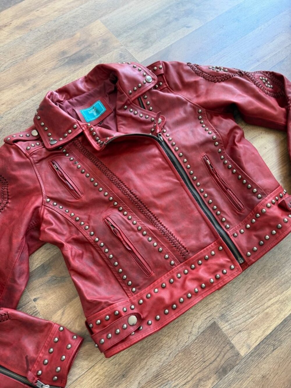 Lane Boots COSSETTE Red Leather Jacket Western Cowgirl Biker Bomber Coat Size XL - Picture 2 of 14